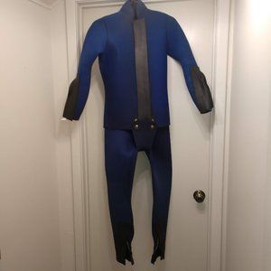 Vintage Royal Blue Long-Sleeved Two-Piece Scuba Suit, Beaver-tail top and pants